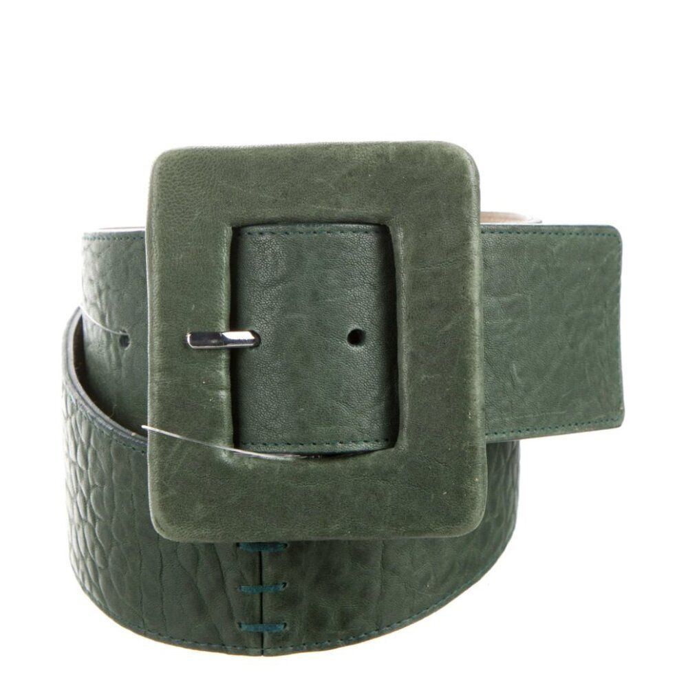 NEW Alice and Olivia Womens S Green Leather Wide Large Waist Cinch Retro Belt